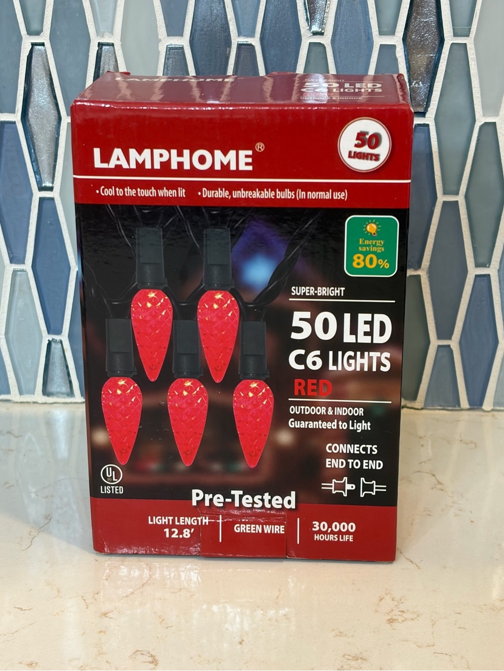 LAMPHOME 50 LED C6 String Lights - Red
